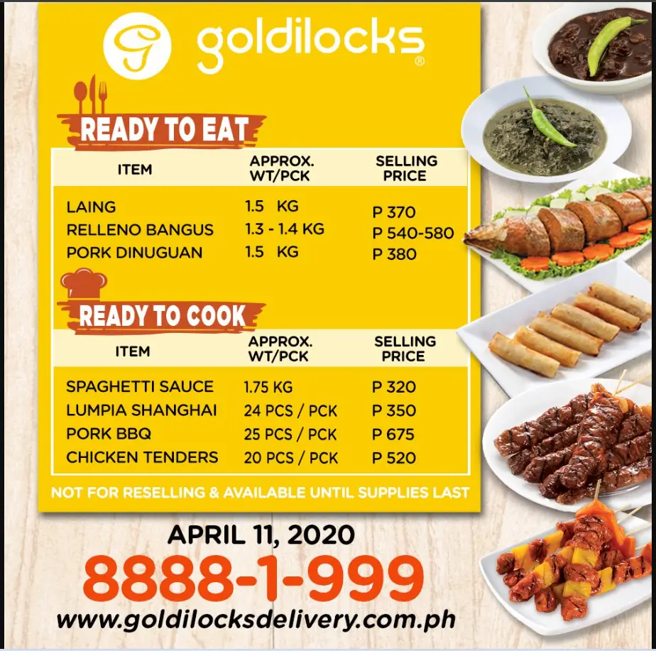 Goldilocks Menu Prices
