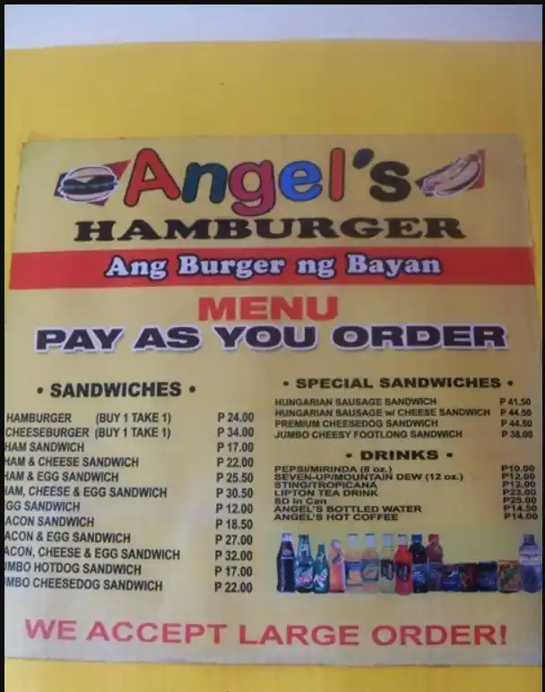 Angel’s Burger Menu 